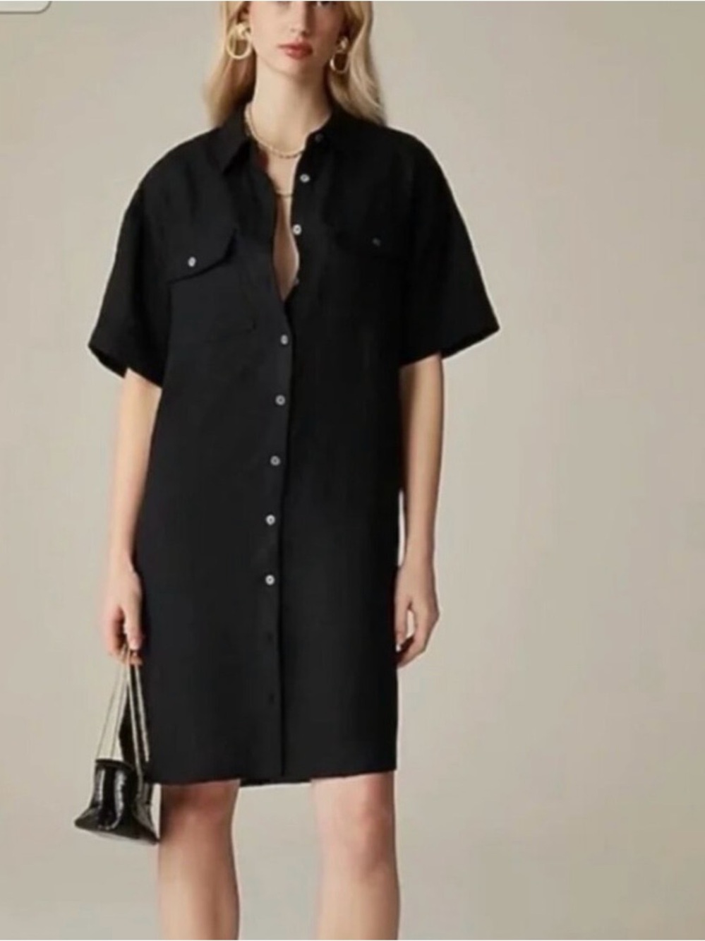 J. Crew Utility Black Shirtdress in Linen size XL NEW! reg $148